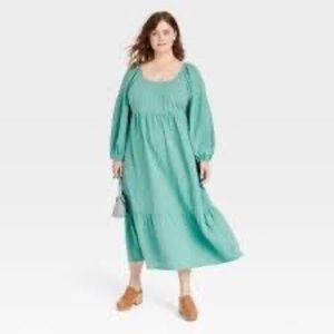 Women’s Plus Size Balloon Long Sleeve Dress - Universal Thread, Teal Green, 2X